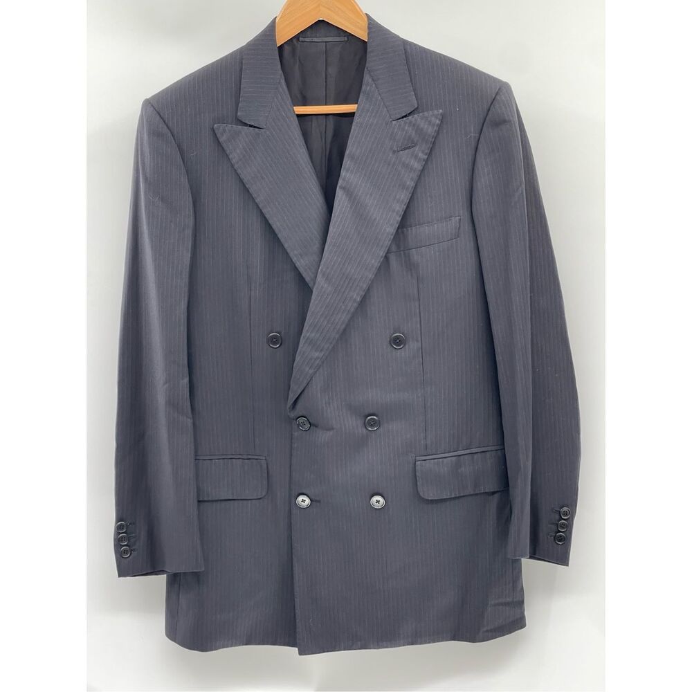 Luciano Barbera Suit Jacket Sport Coat Double Breasted Men 39‎ Black Striped